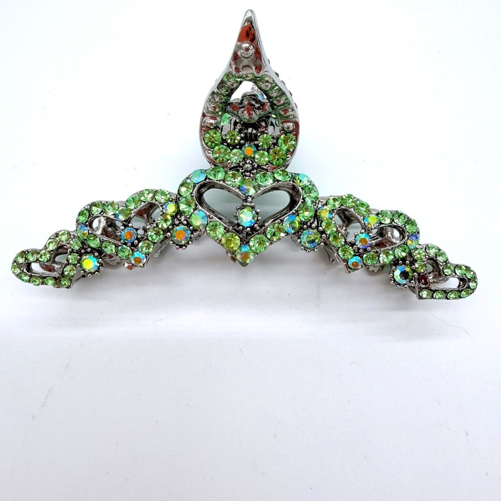 Green Rhinestone Statement Hair Claw Clip Large Festival Prom Y2K‎ Glam